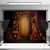Lofaris Medieval Retro Floral Book Stone Gate Dark Backdrop